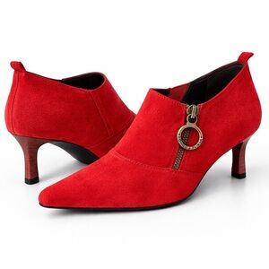 Donald J Pliner Red Suede Pointed Toe Heels Side Zip Kitten Heel Size 11